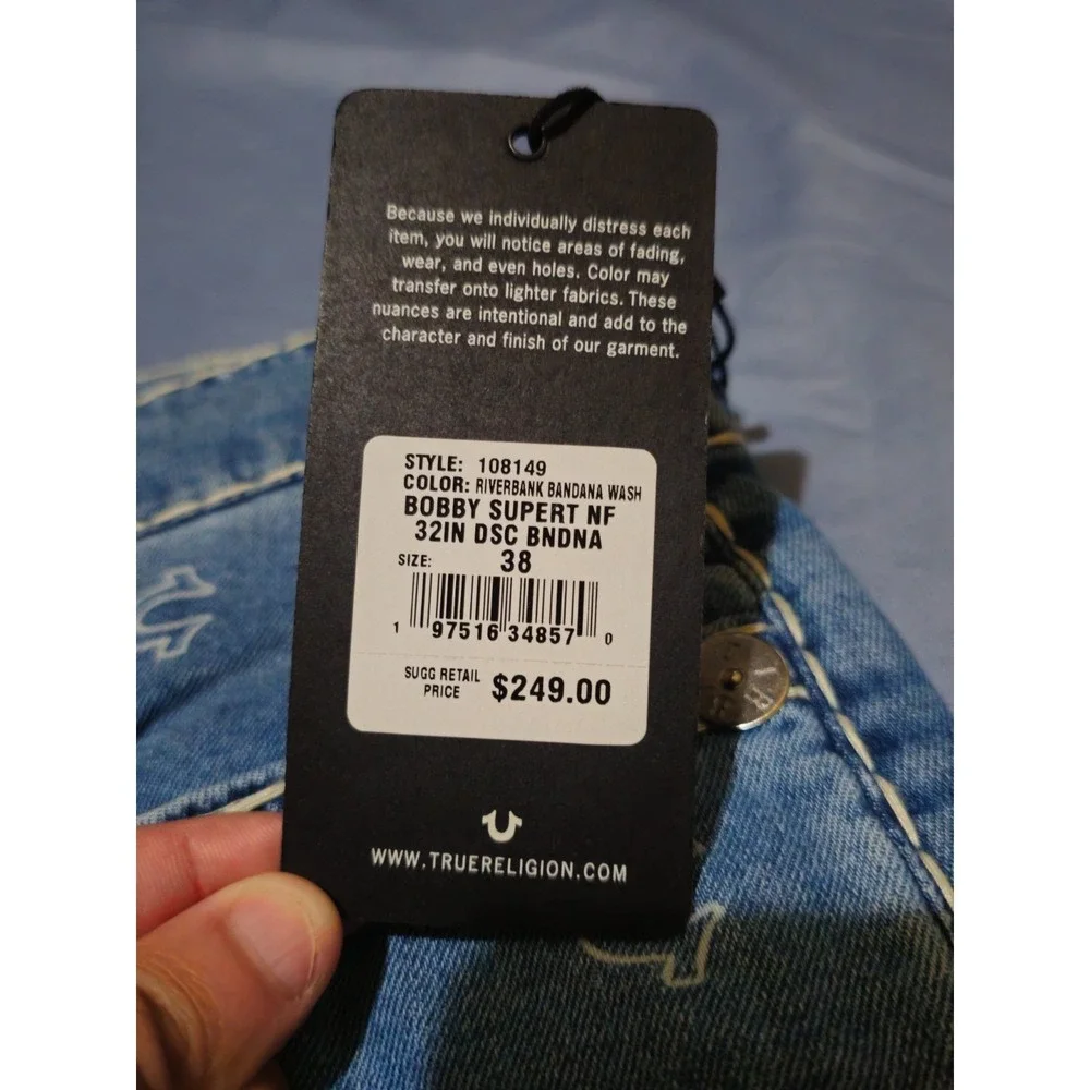True Religion Men's Bobby Super T Discharge Bandana Sz 38W x 32L‎